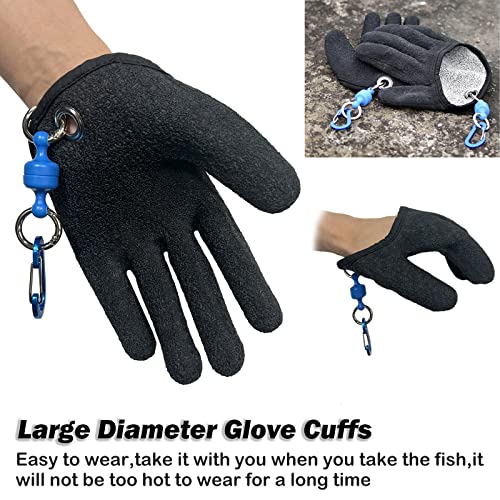 Professional Fishing Gloves,Catch Fish Gloves with Magnet Hooks, Anti-Slip Fishing Gloves Protects Hand (Black) - color: Left