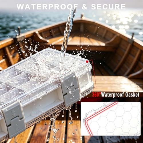 Fishing Tackle Box Tackle Tray Floating Fishing Lure Box Storage Organizer Plastic Box with Adjustable Dividers White Silicone Vertebrae