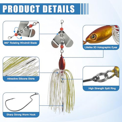 Spinnerbait Fishing Lures Kit - 6/12pcs Bass Fishing Buzzbait Lures Spinner Baits for Bass Trout Pike Salmon Multicolor Swimbait Buzz Bait Metal Spinner baits Swim Jigs Freshwater Saltwater - color: Style A-12pcs