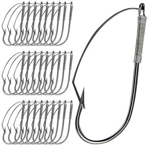 Weedless Wacky Rig Hooks, High Carbon Steel Bass Hooks Available in 3 Sizes, Weedless Hooks for Bass Fishing, Precision Wacky Worm Hooks for Neko Rig Soft Baits - size: 1/0