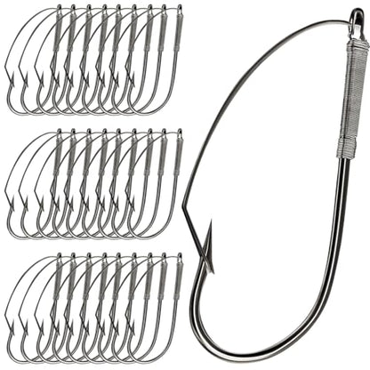 Weedless Wacky Rig Hooks, High Carbon Steel Bass Hooks Available in 3 Sizes, Weedless Hooks for Bass Fishing, Precision Wacky Worm Hooks for Neko Rig Soft Baits - size: 1/0