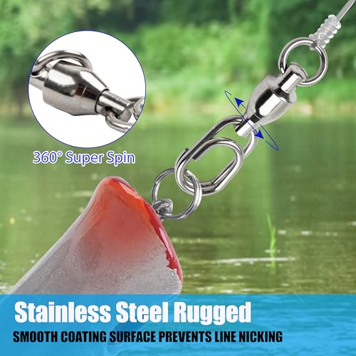 Ball Bearing Fishing Swivel Snaps with Oval Split Rings,25pcs Set High Strength Power Snap Swivels Quick Change Lure Connector Fish Tackle Saltwater Freshwater 30lbs-125lbs