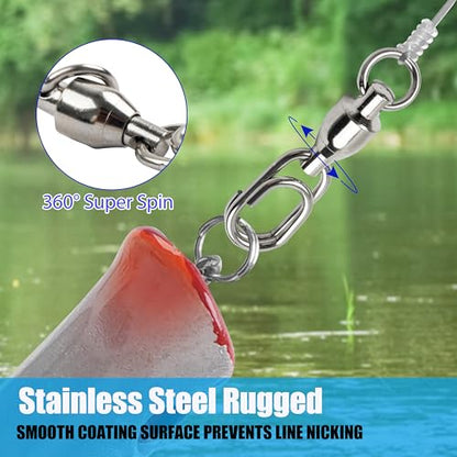 Ball Bearing Fishing Swivel Snaps with Oval Split Rings,25pcs Set High Strength Power Snap Swivels Quick Change Lure Connector Fish Tackle Saltwater Freshwater 30lbs-125lbs