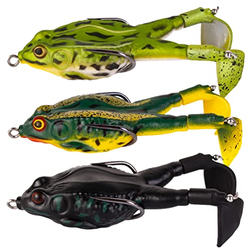 Topwater Frog Lures Fishing Lures, Soft Frog Fishing Bait Freshwater & Saltwater Floating Bait with Weedless Hooks, Bass Trout Musky Pike Lures Kit Fishing Accessories (DG9013-3.54" 0.46oz)
