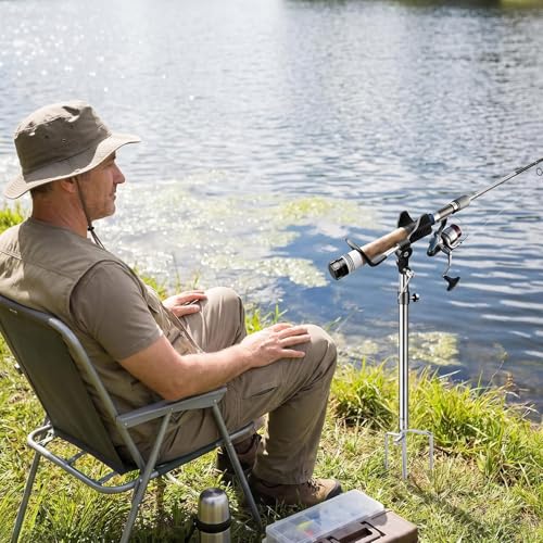 2 Pack Fishing Rod Holder – Telescopic Fishing Rod Stand, 360° Rotatable Adjustable Metal Tube Bracket, Dual-Use Fishing Pole Holders for Ground, Heavy Duty Support for Bank Fishing & Shore Fishing