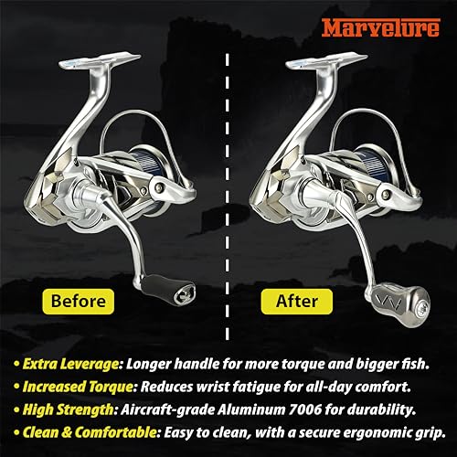 Mamba Series Power Handle 2.28'' (58 mm) with Titanium Knob Compatible for Shimano Stradic FL FM, Stella, Vanford, Vanquish, Twin Power, Nasci FC FD 1000-5000 Spinning Reels - color: Silver