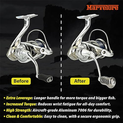 Mamba Series Power Handle 2.28'' (58 mm) with Titanium Knob Compatible for Shimano Stradic FL FM, Stella, Vanford, Vanquish, Twin Power, Nasci FC FD 1000-5000 Spinning Reels - color: Silver