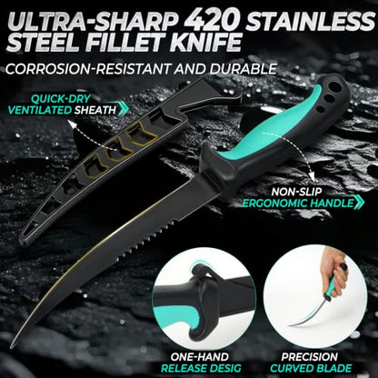 Jenseits Fishing Tool Kit, Fish Gripper, Fishing Pliers, Digital Fish Scale, Fillet Knife, Hook Remover & Fishing Accessories Set, Freshwater Saltwater Fishing Gear, Fishing Gifts for Men Angler - size: 7pcs (with scale)