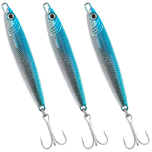 Dr.Fish Fishing Jigs Jigging Spoon Saltwater Fishing Lure Casting Metal Spoon Surf Fishing Mackerel Striper Lures Stinger Bluefish Vertical Diamond Jig - color: Blue, size: 1oz-3 Pieces