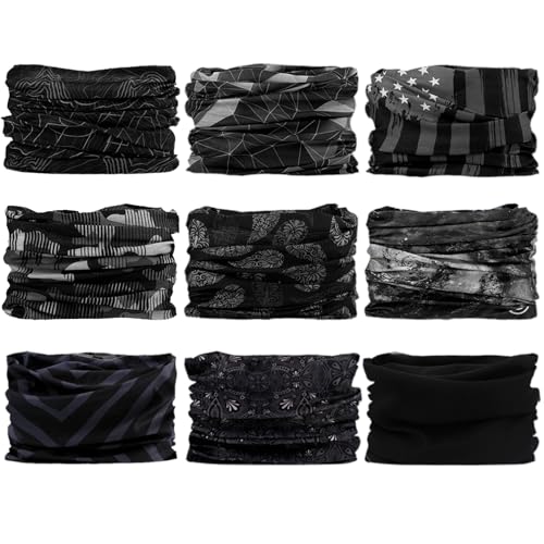 Neck Gaiter for Men Women Headwear Bandana Head Wrap Face Scarf Mask Cover Warmer Balaclava-Seamless & Versatile - color: B-men-black-series