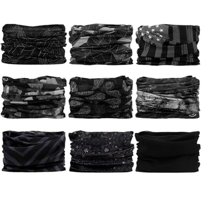 Neck Gaiter for Men Women Headwear Bandana Head Wrap Face Scarf Mask Cover Warmer Balaclava-Seamless & Versatile - color: B-men-black-series