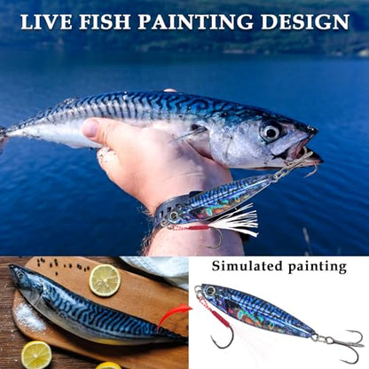 Fishing Jigs Vertical Saltwater Jigs Vertical Jigging Spoon Fishing Tuna Lures Boat Fishing Artificial Lures for Tuna, Grouper, Dogtooth, Snapper, Bass, Salmon/60g, 80g,120g - color: 10pcs-multicoloured