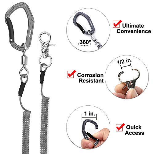 HERCULES M4 Fishing Lanyard, Fishing Pole Tether, Kayak Paddle Leash, Heavy Duty Retractable Coiled Lanyard for Fishing, Rods, Pliers, Boating, Paddles, Kayak - color: Pack of 2 Grey, 5.9"