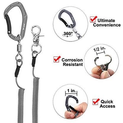 HERCULES M4 Fishing Lanyard, Fishing Pole Tether, Kayak Paddle Leash, Heavy Duty Retractable Coiled Lanyard for Fishing, Rods, Pliers, Boating, Paddles, Kayak - color: Pack of 2 Grey, 17.7"