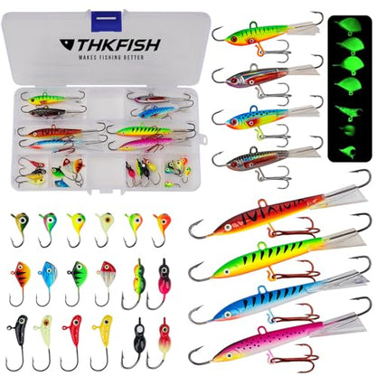 THKFISH Ice Fishing Lures Ice Fishing Jigs Ice Fishing Gear Hard Fishing Lures and Jigs Walleye Ice Fishing Kit Crappie Panfish Pike Jigs,14/26/40PCS - color: A-26PCS