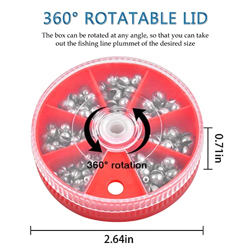Split Shot Fishing Weights Sinkers 215PCS Fishing Weights and Sinkers Assortment Round Removable Fishing Sinkers Lead Weights Fishing - style: 215pcs - Red Box