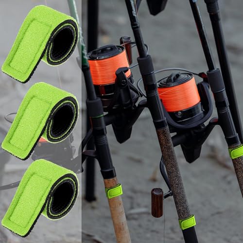 Sumind 12 Pcs Fishing Rod Straps Ties, Fishing Pole Belts Stretchy Straps, Elastic Tackle Ties Cable Holders Fit for Casting Rods, Spinning and Fly - color: Green