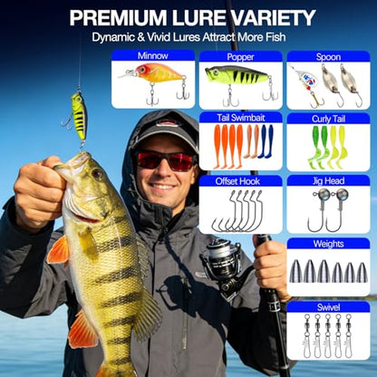 2PCS Telescopic Fishing Rod and Reel Combo Sets, Collapsible Fishing Pole Set with 2 Carbon Fiber Fishing Poles, 13BB Pre‑Spooled Spinning Reels, Saltwater Fishing Rod for Adults and Beginners