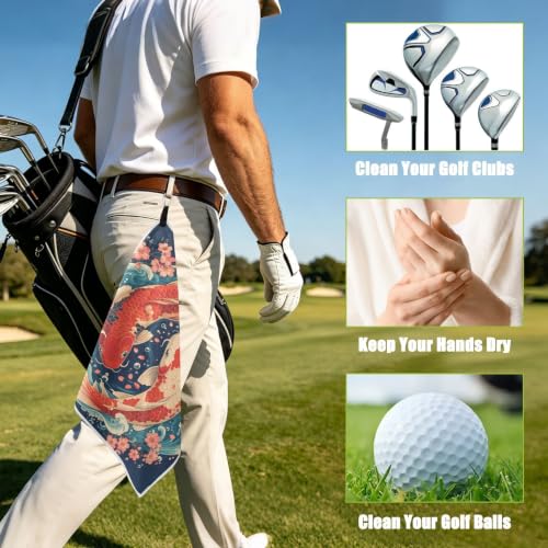 Fish Flowers Magnetic Golf Towel for Golf Bags Microfiber with Clip | Golf Essentials for Women Men Attaches to Carts and Clubs 17.7"x17.7"