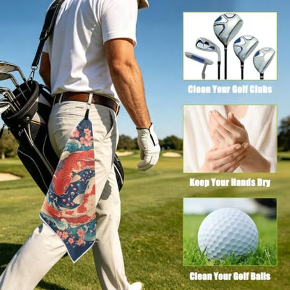 Fish Flowers Magnetic Golf Towel for Golf Bags Microfiber with Clip | Golf Essentials for Women Men Attaches to Carts and Clubs 17.7"x17.7"