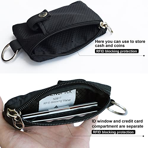 CHENSPRX Minimalist RFID Blocking Small Wallet with ID Window,WaterResistant Zip Id Case Wallet with Lanyard Keychain for Cards,Cash,Travel,Women,Men - color: Black