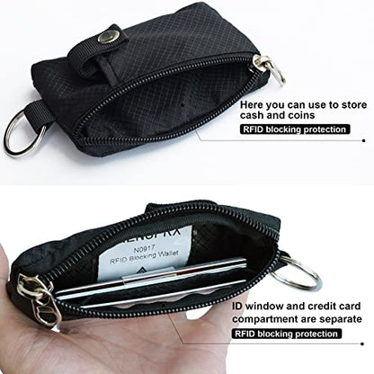 CHENSPRX Minimalist RFID Blocking Small Wallet with ID Window,WaterResistant Zip Id Case Wallet with Lanyard Keychain for Cards,Cash,Travel,Women,Men - color: Black