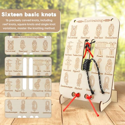 CALIDAKA Learn Knot Training Board, 16 Knotting Methods for Beginners, Portable Knot Tying Book for Fishing, Backpacking, Hiking, Outdoor Survival, Camping