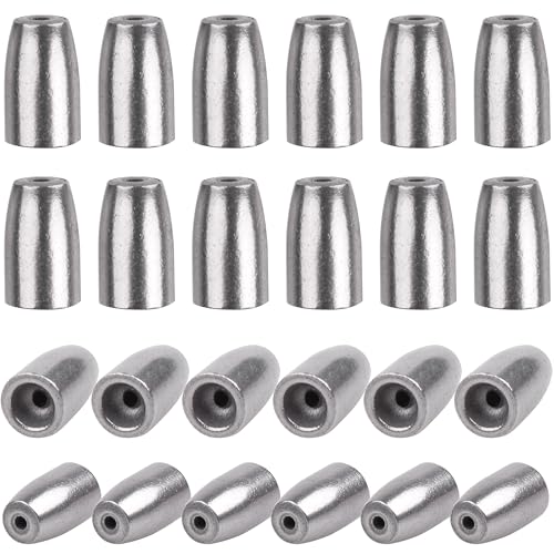 Fishing Weights Bullet Sinkers, 24pcs Worm Weights Iron Slip Sinkers for Bass Fishing Pitching and Flipping Texas Rigs - size: 1/4oz-24pcs