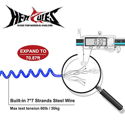 HERCULES M4 Fishing Lanyard, Fishing Pole Tether, Kayak Paddle Leash, Heavy Duty Retractable Coiled Lanyard for Fishing, Rods, Pliers, Boating, Paddles, Kayak - color: Pack of 2 Blue, 17.7" Plus