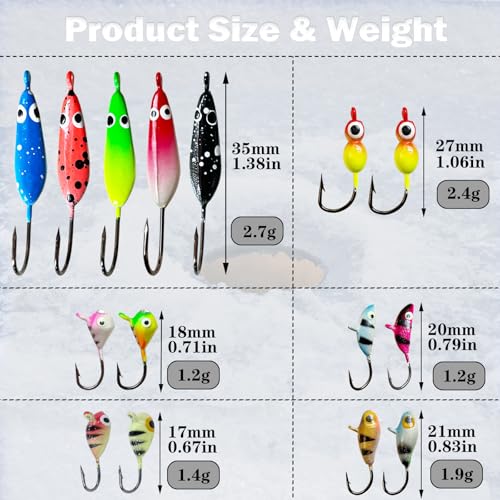 Ice Fishing Jigs Set Ice Fishing Lures Glow in Dark Fishing Jig Heads for Crappie Panfish Walleye Perch Bluegill Pike Ice Fishing 15pcs/16pcs