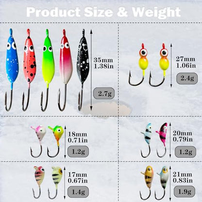 Ice Fishing Jigs Set Ice Fishing Lures Glow in Dark Fishing Jig Heads for Crappie Panfish Walleye Perch Bluegill Pike Ice Fishing 15pcs/16pcs
