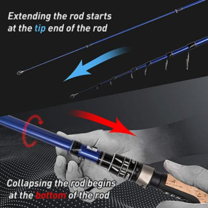 EOW XPEDITE PRO Portable Telescopic Casting and Spinning Fishing Rods, 24T Carbon Blanks & Solid Carbon Tip, Cork Handle, Travel Rod, Short Collapsible Rods - style: Spinning 6'6" /Power M /Action Fast