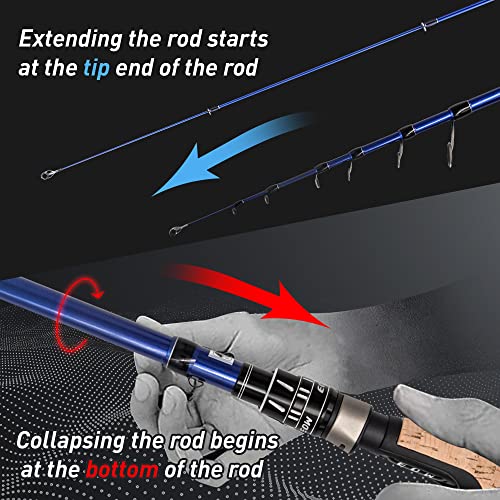 EOW XPEDITE PRO Portable Telescopic Casting and Spinning Fishing Rods, 24T Carbon Blanks & Solid Carbon Tip, Cork Handle, Travel Rod, Short Collapsible Rods - style: Casting 5'6" /Power M /Action Fast