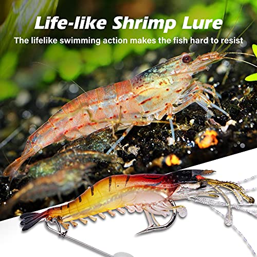 Goture Soft Shrimp Lures Fishing Saltwater Luminous Shrimp Bait Set Fishing Lures with Sharp Hooks for Freshwater Saltwater Trout Bass Salmon Crappie Walleye Pike Perch - color: B:12pcs Shrimp Lures-3.54in/0.21oz