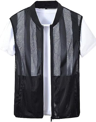 WSLCN Men's Summer Vest Casual Lightweight Breathable Mesh Cycling Travel Zip Vest - color: Black, size: Small