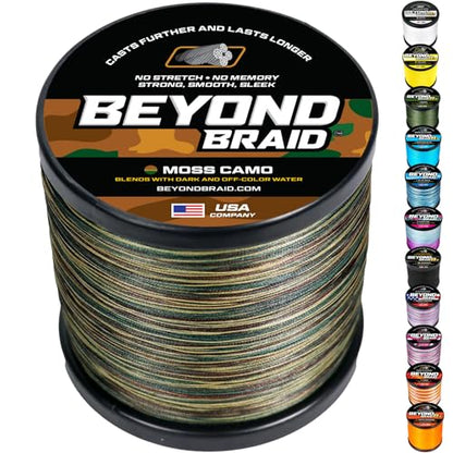 Beyond Braid Braided Fishing Line -Super Strong - Abrasion Resistant - No Stretch -Blue Camo, Moss Camo, White, Green, Pink, Blue, 4 Strand 8 Strand - color: Moss Camo, size: 20LB (300 Yards)