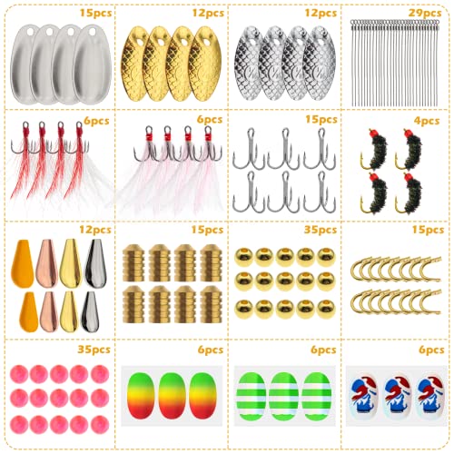Fishing Lure Spinnerbait Kit with Tackle Box, 8 Pcs/10 Pcs Bass Trout Perch Salmon Hard Metal Rooster Tail Fishing Lures Kit - color: 228 Pcs