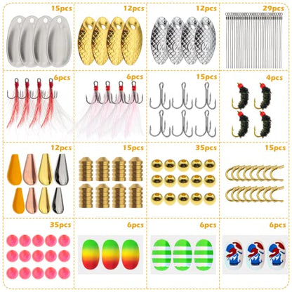Fishing Lure Spinnerbait Kit with Tackle Box, 8 Pcs/10 Pcs Bass Trout Perch Salmon Hard Metal Rooster Tail Fishing Lures Kit - color: 228 Pcs