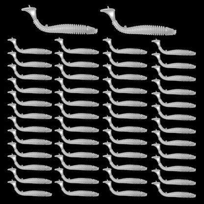 50PCS 5cm Soft Plastic Fishing Lures, PVC Paddle Tail Swimbaits for Bass Trout Walleye Crappie, T-Tail Grub Worm Baits Tackle Accessory - color: White
