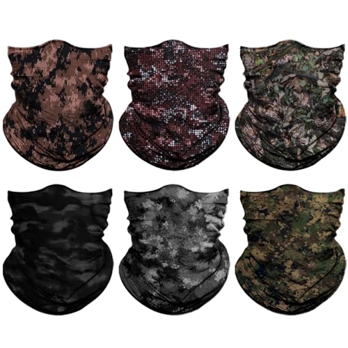 Neck Gaiter for Men Women Headwear Bandana Head Wrap Face Scarf Mask Cover Warmer Balaclava-Seamless & Versatile - color: A-6pcs-camo Jungle