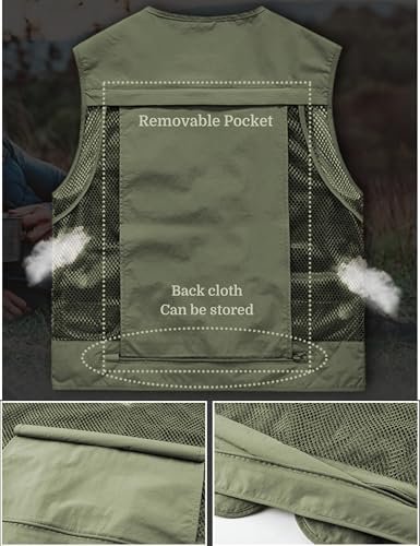 Men's Lightweight Mesh Fishing Vest Utility Outdoor Multi-Pocket Hunting Cargo Vest - color: Army Green, size: XX-Large
