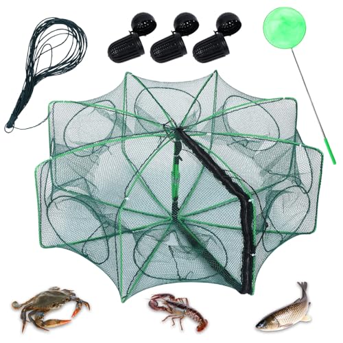 Casting Nets for Fishing Collapsible 6 Holes Large Minnow Cage Foldable 23.6 x 8.7 Inch with Bait Balls Small Fish Net and Rope for Crab Shrimp Crawdad Lobster Crayfish Catfish