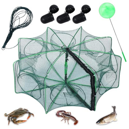 Casting Nets for Fishing Collapsible 6 Holes Large Minnow Cage Foldable 23.6 x 8.7 Inch with Bait Balls Small Fish Net and Rope for Crab Shrimp Crawdad Lobster Crayfish Catfish