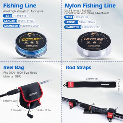 Goture Spinning Fishing Rod & Reel Combo with Carrier Bag,6.6-9FT,Spin Reels, Lures Kit, Pliers, Braided Line, Fish Gripper, Carbon Fiber Freshwater Fishing Rod Full Kit for Starter - size: 7FT: Spinning Rod, style: B - Xceed 6 Pieces Rod With Pc Fishing