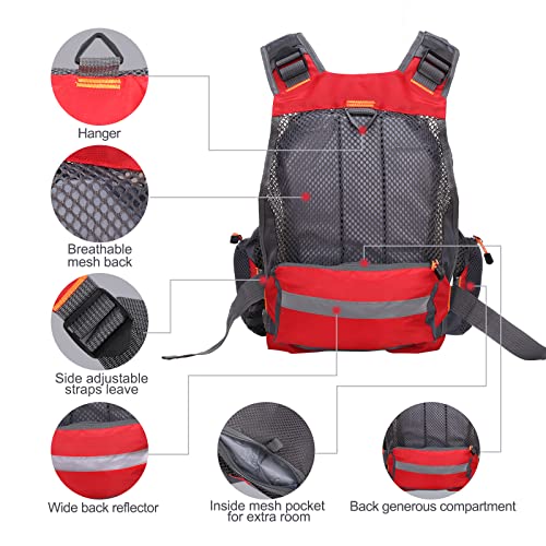 Lixada Fly Fishing Vest Fishing Jacket Breathable Polyester Mesh Design Fishing Vest - color: Red