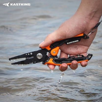 KastKing AeroVice 7.5” Fishing Pliers, 420 Stainless Steel, Uni-Body Construction, Lightweight & Corrosion-Resistant, Multi-Function Jaws, Braid Cutters, Sheath, Lanyard & Carabiner - style: 7.5'' Split Ring Nose