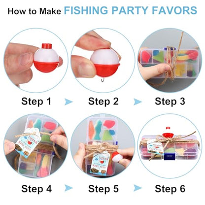 Wonderjune 24 Sets Fishing Party Favors Candy Little Tackle Boxes with Red White Floater Thank You Cards for Making My Reel Fun Fishing Theme Party Decorations