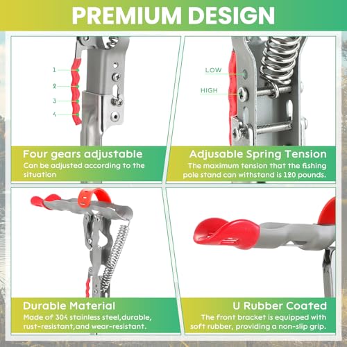 Automatic Spring Fishing Rod Holder, 2 Pack Stainless Steel Fishing Rod Stand, Adjustable Tip-Up Action for Ground Fishing