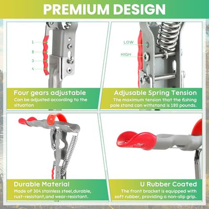 Automatic Spring Fishing Rod Holder, 2 Pack Stainless Steel Fishing Rod Stand, Adjustable Tip-Up Action for Ground Fishing