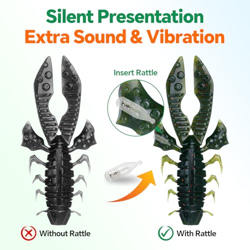 Crawfish Lure 5.5", Soft Plastic Crawdad Creature Bait with Rattles, Weedless Bass Fishing Lure, Realistic Fishing Lures for Freshwater & Saltwater, 3 Pack Red Green Blue - color: Red, Blue, Green (box)